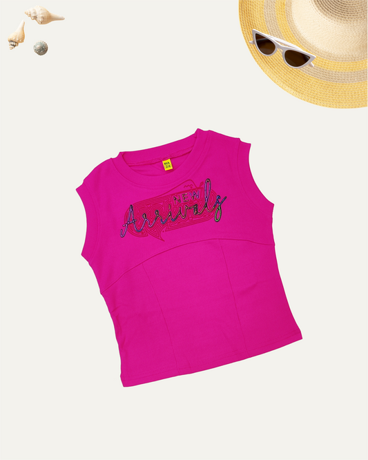 GIRLS SLEEVELES RIBBED TOP HOT PINK [ 4 - 12 YEARS ]