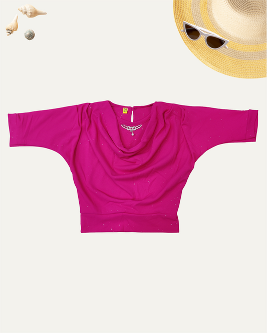 GIRLS HOT PINK DRAPED TOP (1-12 YEARS) - Girlism