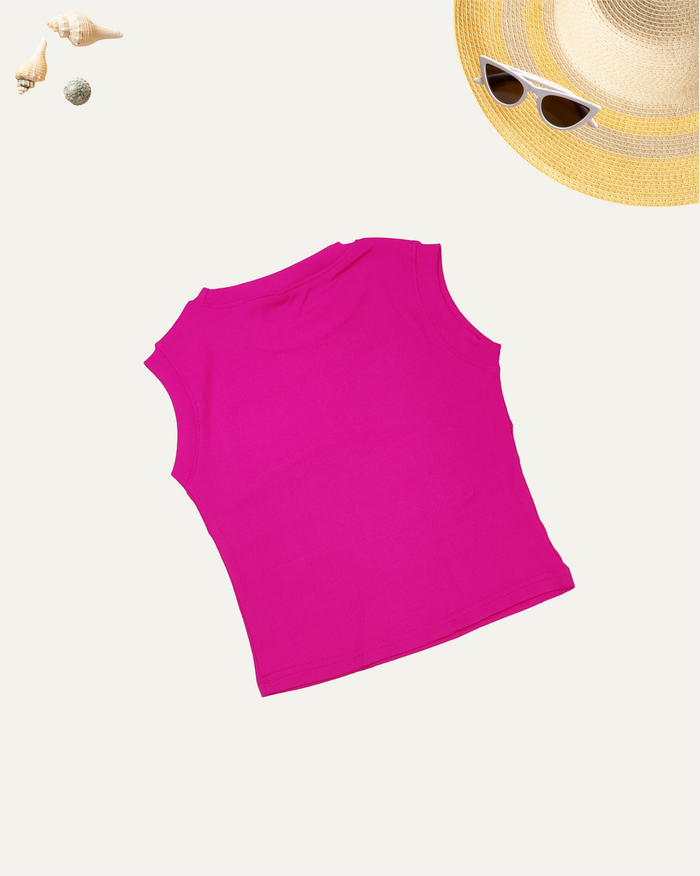 GIRLS SLEEVELES RIBBED TOP HOT PINK [ 4 - 12 YEARS ]