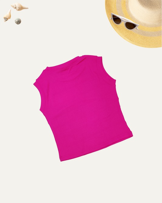 GIRLS SLEEVELES RIBBED TOP HOT PINK [ 4 - 12 YEARS ]