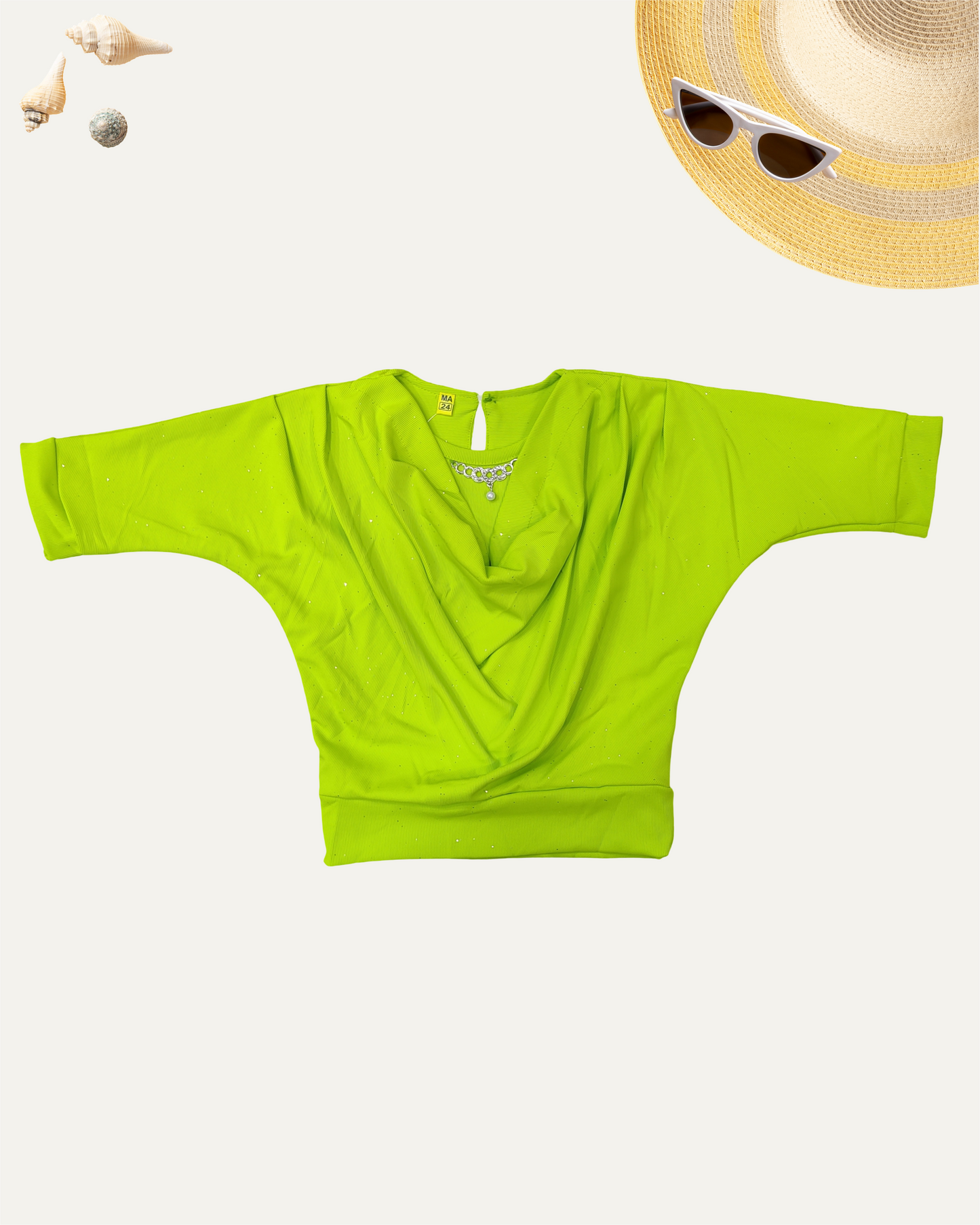 GIRLS NEON GREEN DRAPED TOP (1-12 YEARS) - Girlism