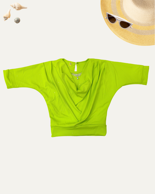 GIRLS NEON GREEN DRAPED TOP (1-12 YEARS) - Girlism