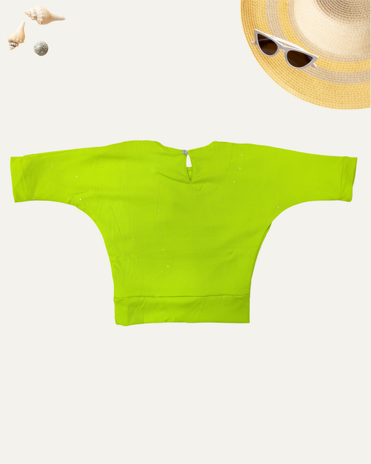 GIRLS NEON GREEN DRAPED TOP (1-12 YEARS) - Girlism