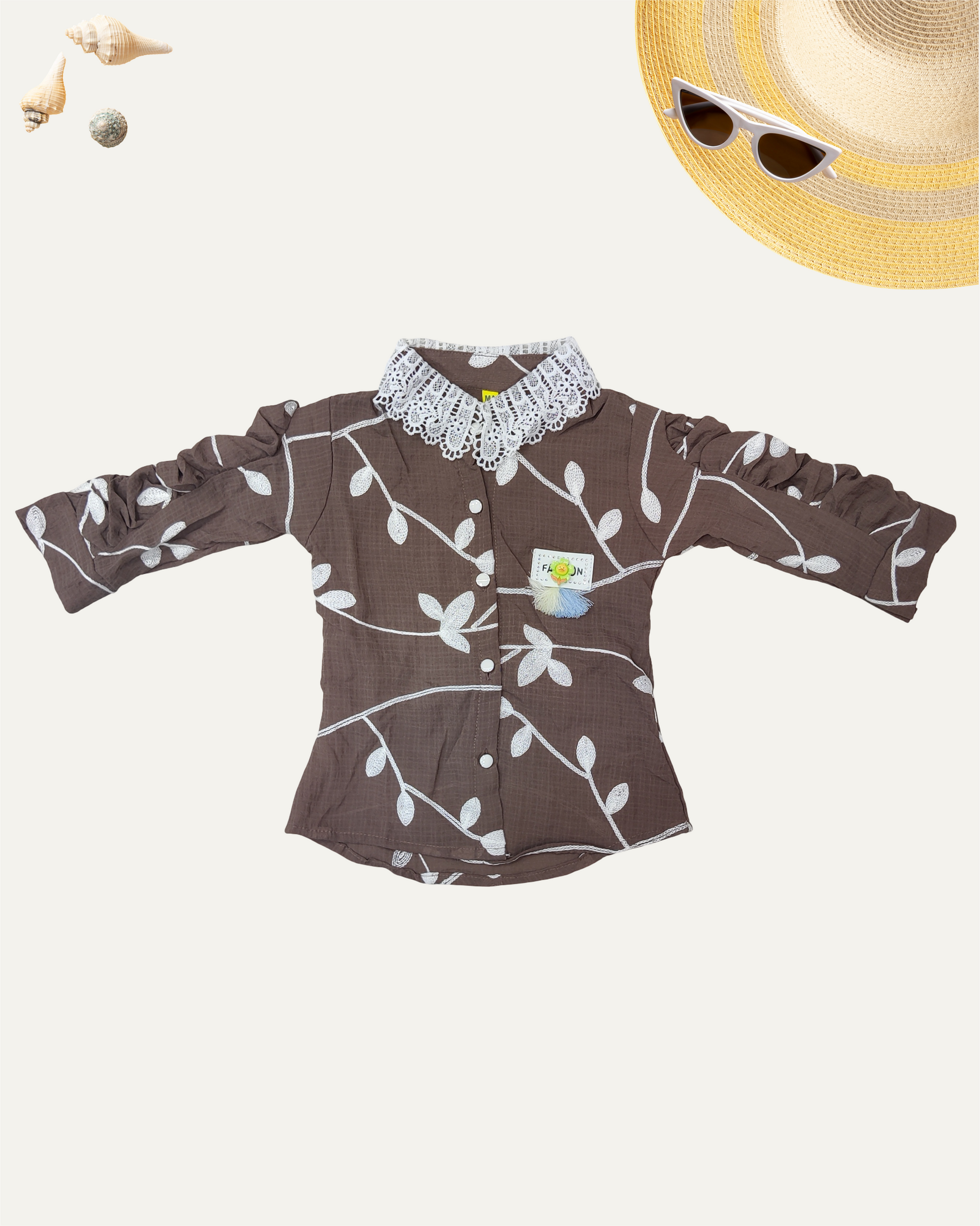 GRILS FLORAL SHIRT WITH LACE COLLAR (BROWN) (4-14 YEARS) - Girlism