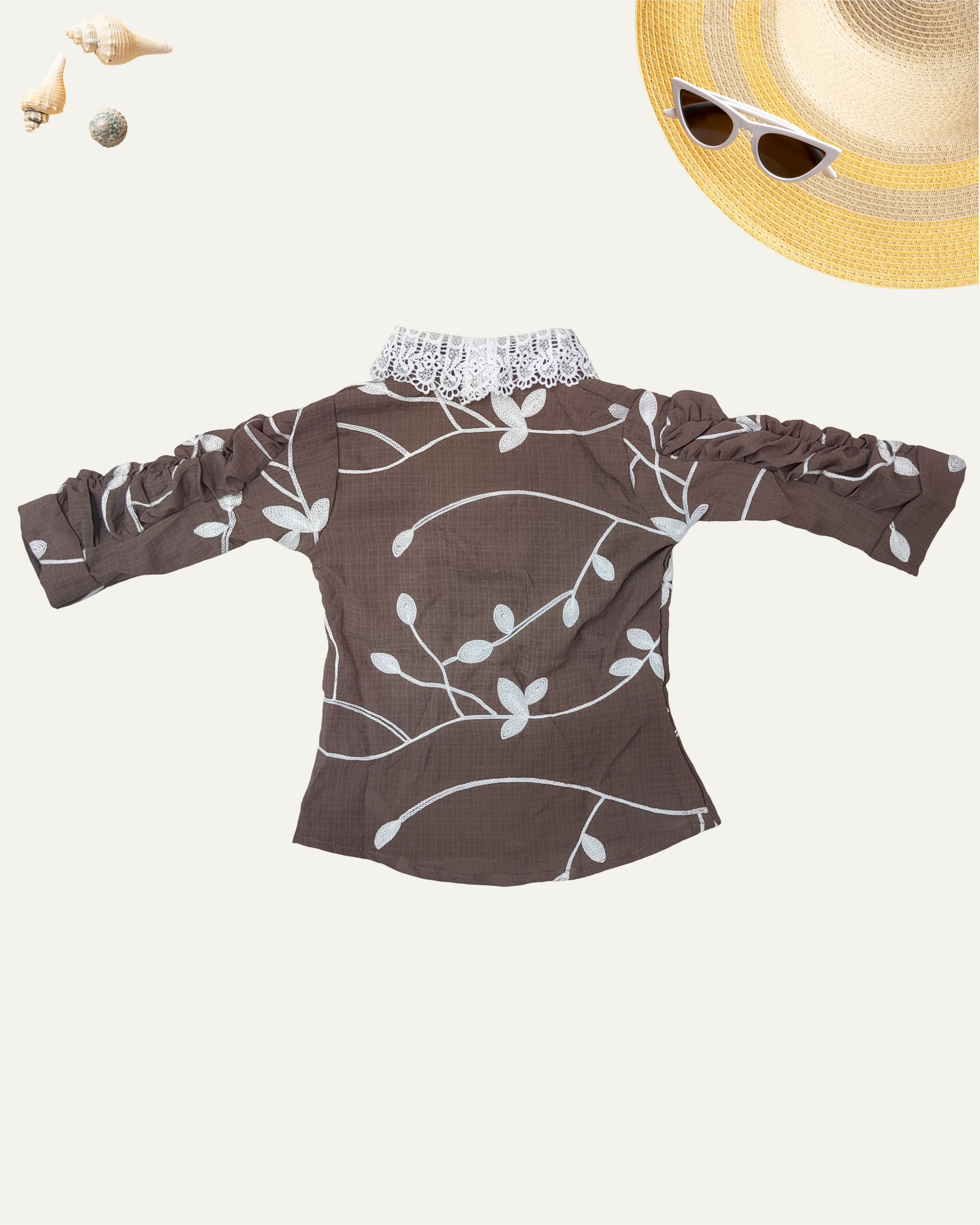 GRILS FLORAL SHIRT WITH LACE COLLAR (BROWN) (4-14 YEARS) - Girlism