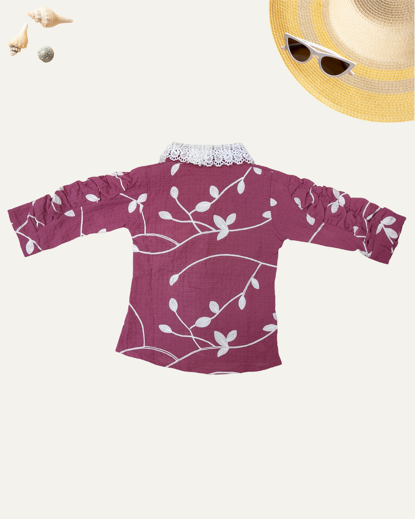 GIRLS FLORAL SHIRT WITH LACE COLLAR (WINE) (4-14 YEARS) - Girlism