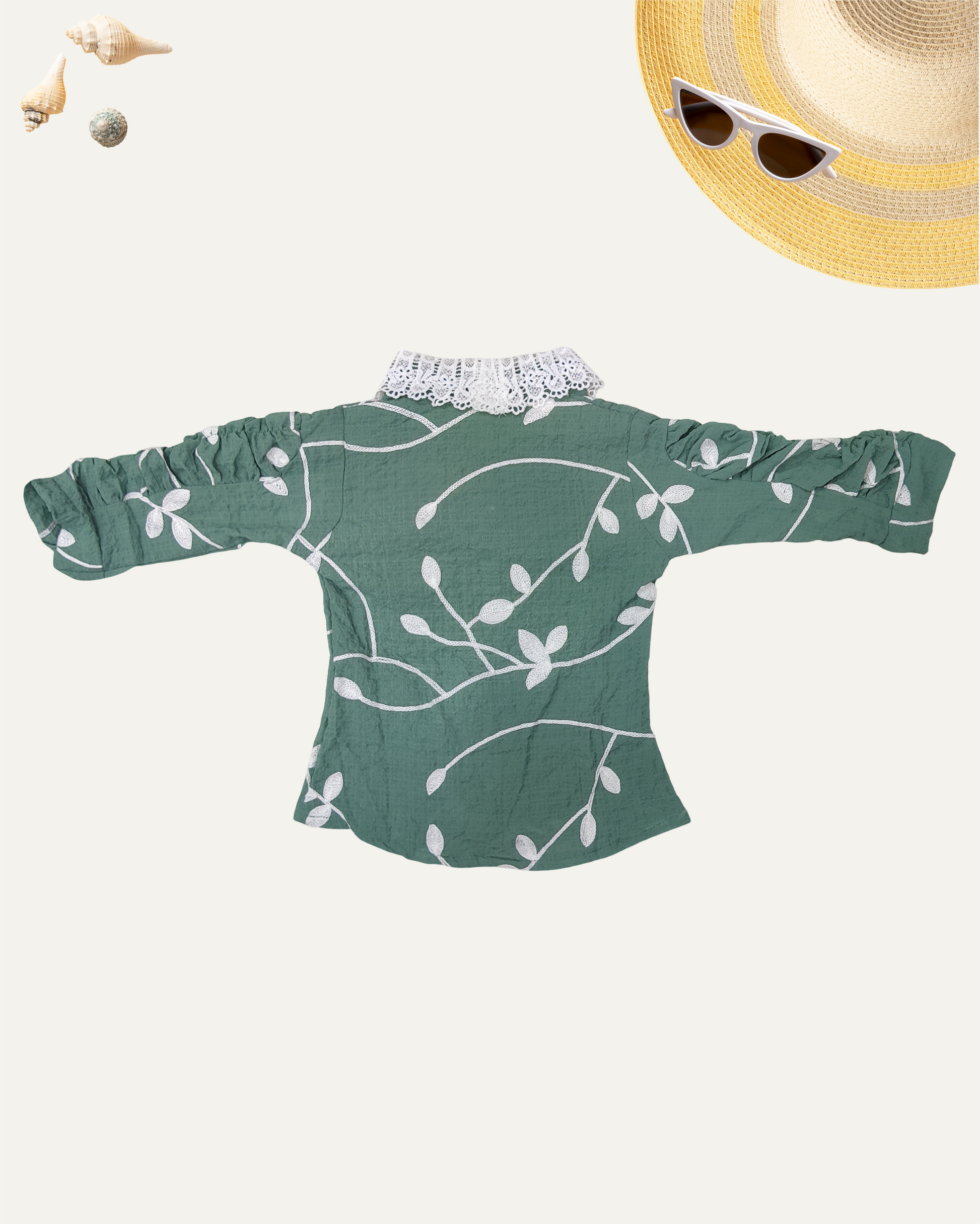 GIRLS FLORAL SHIRT WITH LACE COLLAR (GREEN) (4-14 YEARS) - Girlism