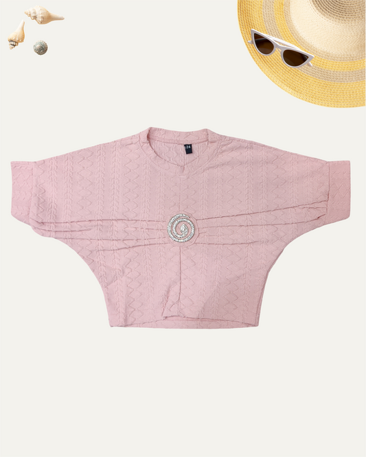 GIRLS PINK TOP WITH A BROOCH (4-12 YEARS) - Girlism
