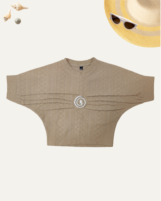 GIRLS BEIGE TOP WITH BROOCH (4-12 YEARS) - Girlism