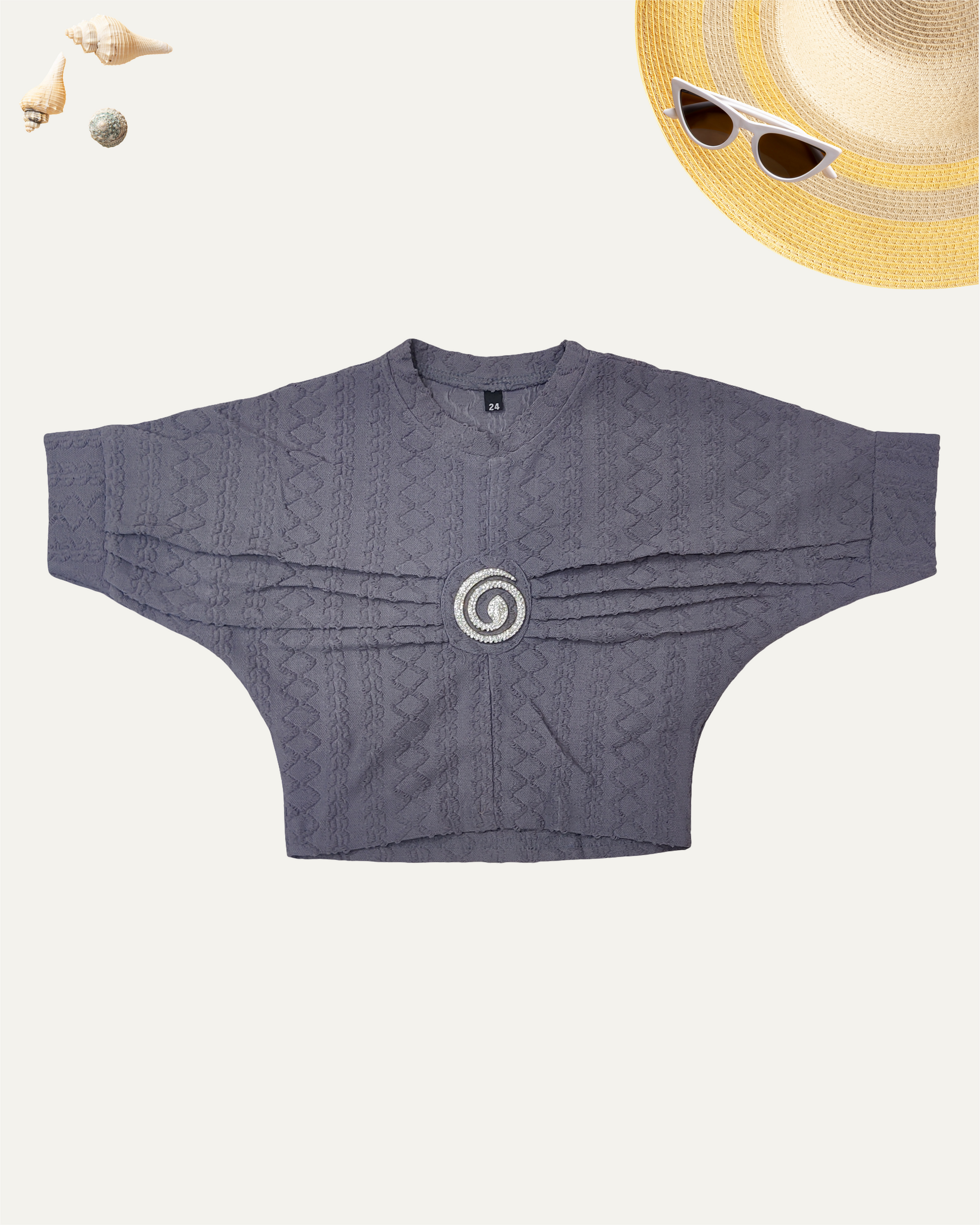 GIRLS GREY TOP WITH A BROOCH (4-12 YEARS) - Girlism