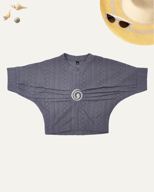 GIRLS GREY TOP WITH A BROOCH (4-12 YEARS) - Girlism