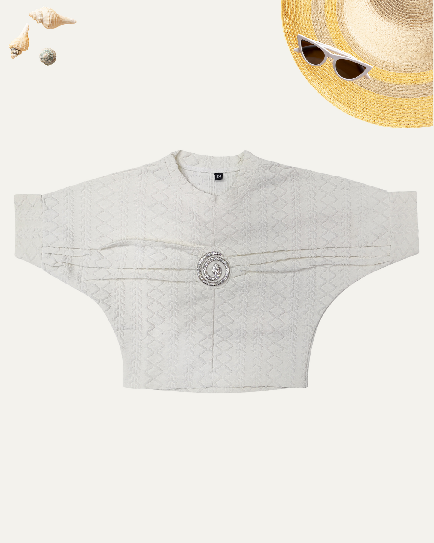 GIRLS WHITE TOP WITH A BROOCH (4-12 YEARS) - Girlism