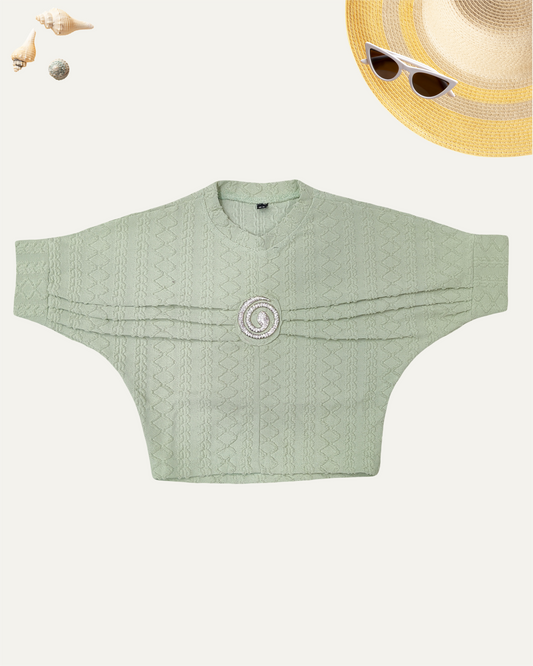 GIRLS MINT GREEN TOP WITH A BROOCH (4-12 YEARS) - Girlism