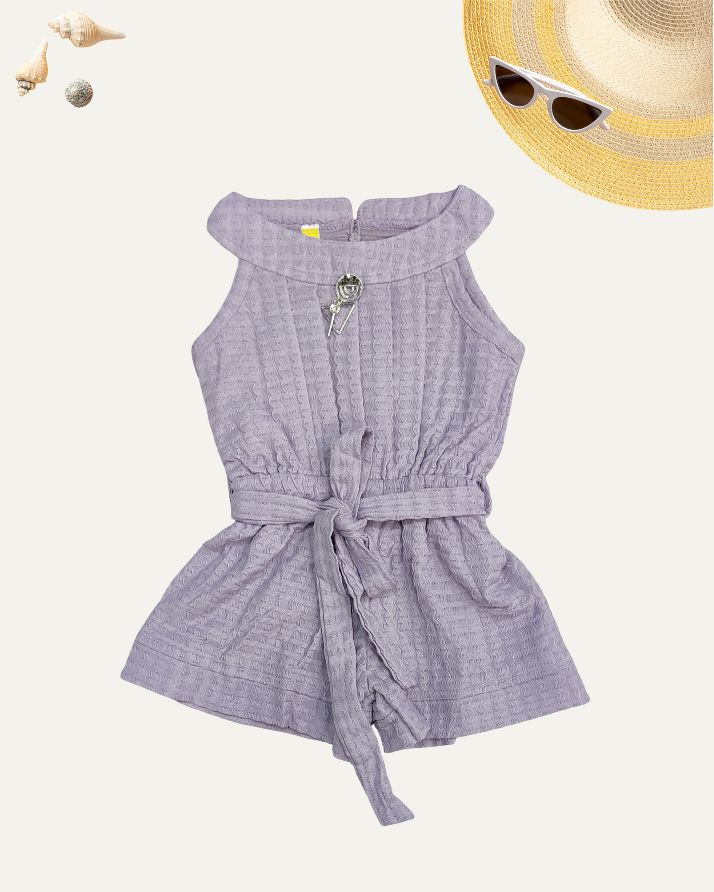 GIRLS LILAC BELTED SLEEVELESS ROMPER (1-6 YEARS) - Girlism