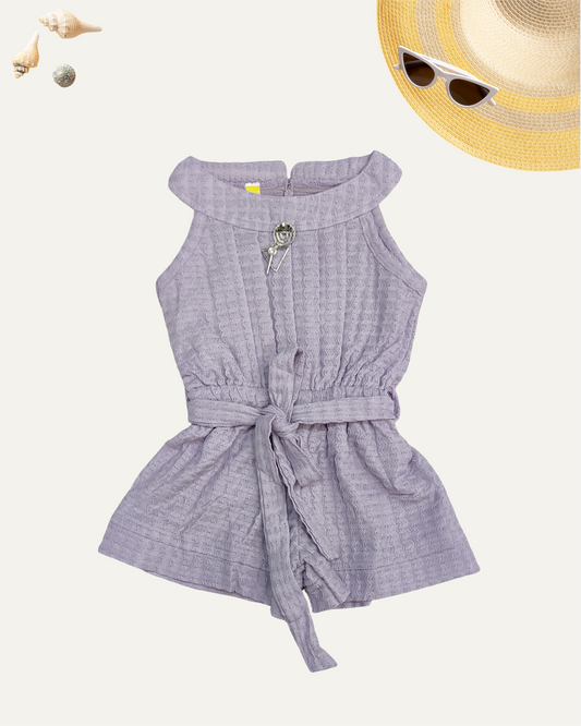 GIRLS LILAC BELTED SLEEVELESS ROMPER (1-6 YEARS) - Girlism