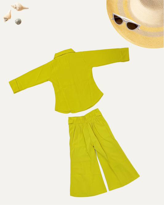 GIRLS 2PC PRINTED PANT CO-ORD SET (MUSTARD YELLOW) (4-12 YEARS) - Girlism