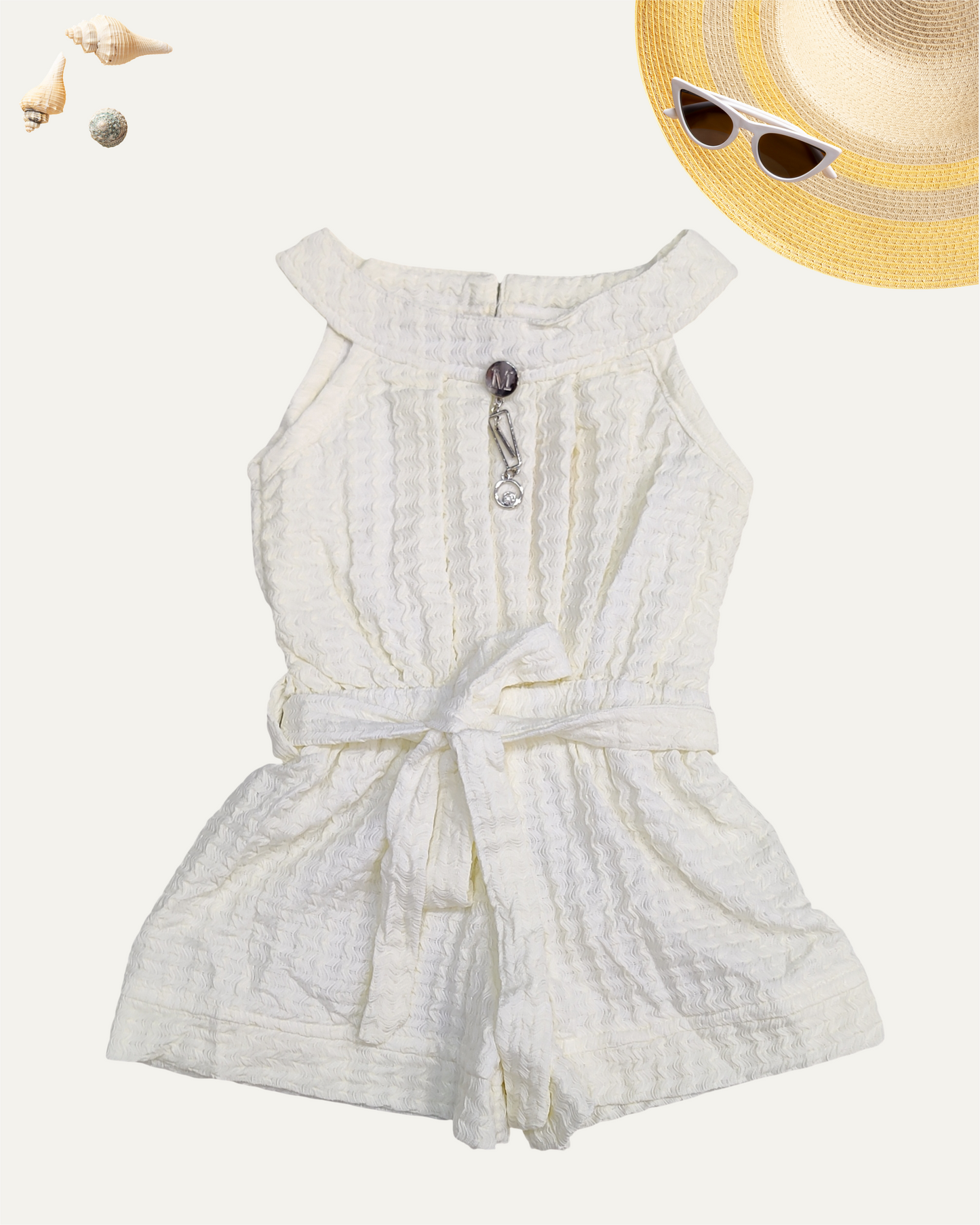 GIRLS WHITE BELTED SLEEVELESS ROMPER (1-6 YEARS) - Girlism