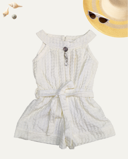 GIRLS WHITE BELTED SLEEVELESS ROMPER (1-6 YEARS) - Girlism