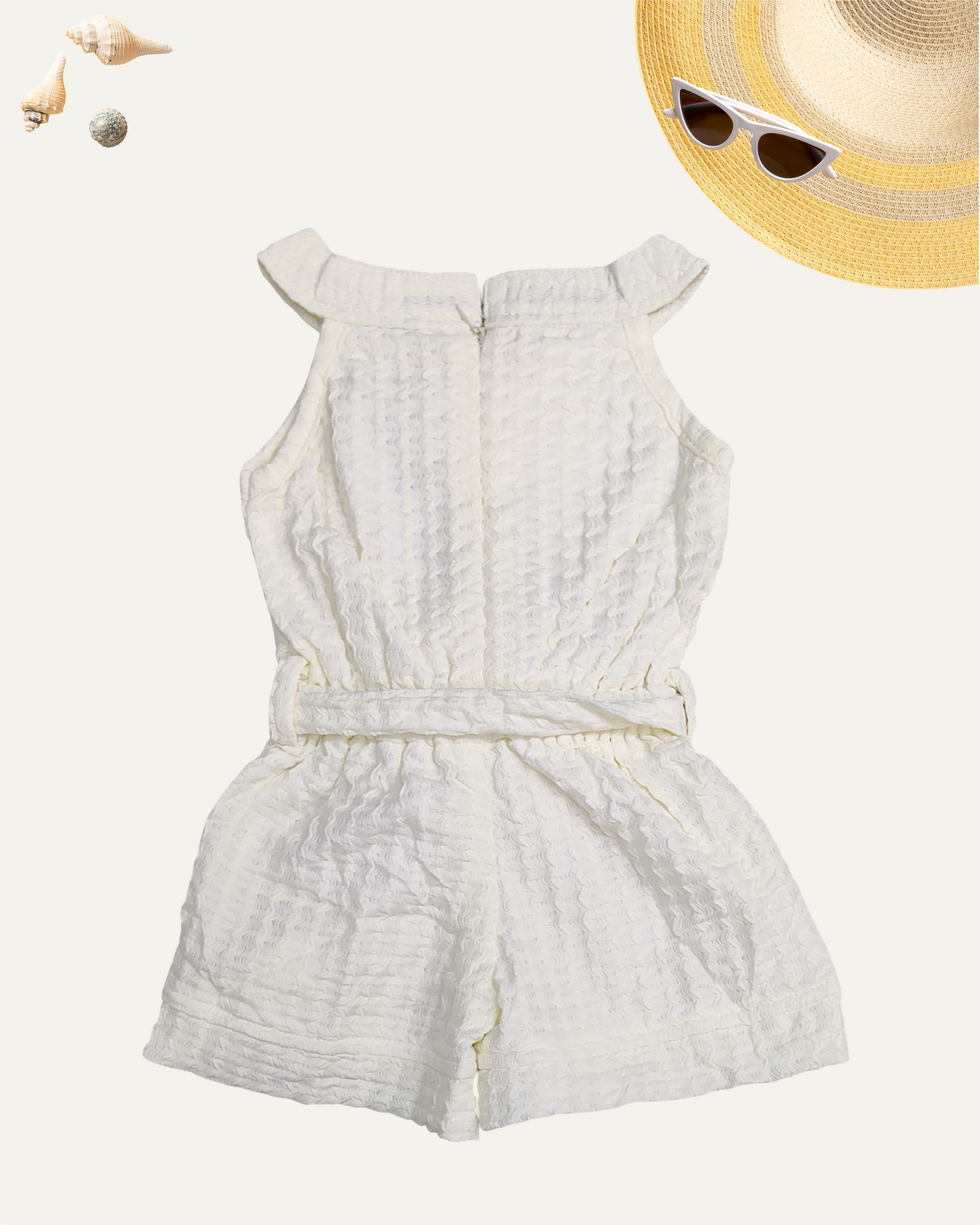 GIRLS WHITE BELTED SLEEVELESS ROMPER (1-6 YEARS) - Girlism