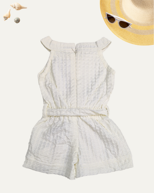 GIRLS WHITE BELTED SLEEVELESS ROMPER (1-6 YEARS) - Girlism