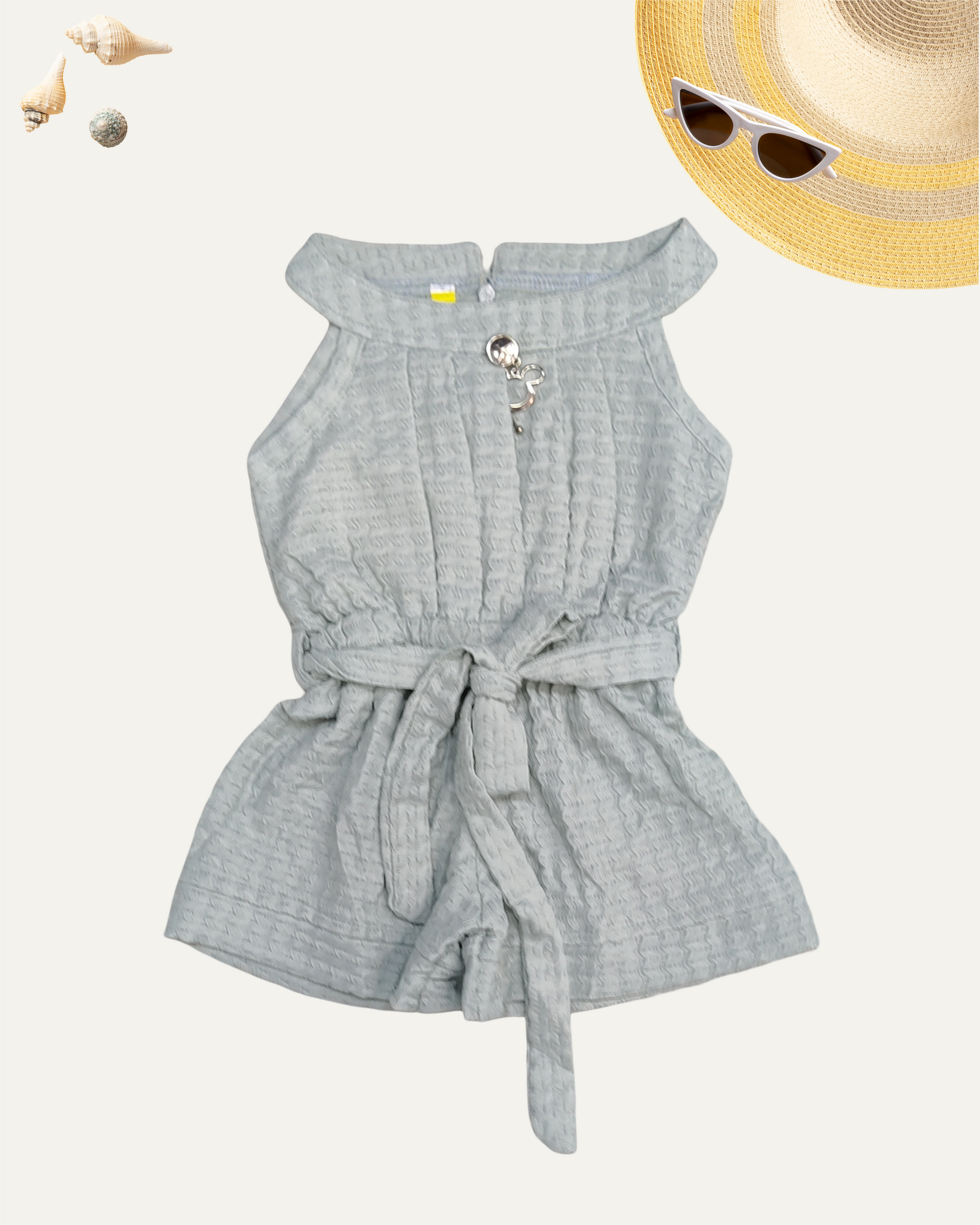 GIRLS MINT GREEN BELTED SLEEVELESS ROMPER (1-6 YEARS) - Girlism