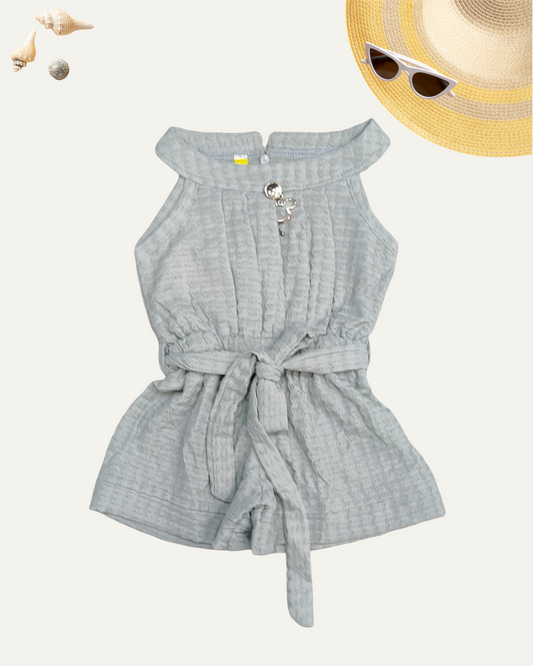 GIRLS MINT GREEN BELTED SLEEVELESS ROMPER (1-6 YEARS) - Girlism