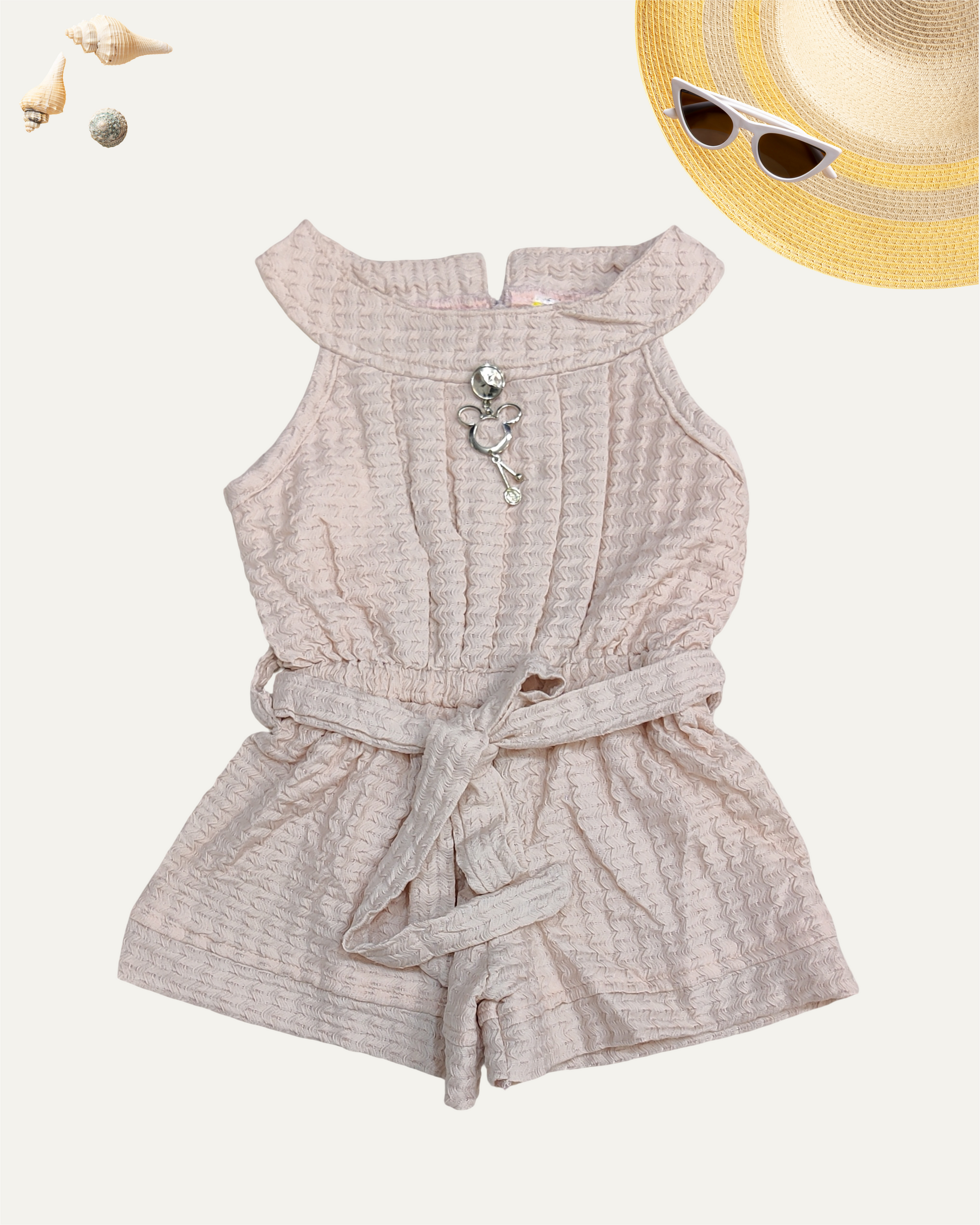GIRLS PASTEL PINK BELTED SLEEVELESS ROMPER (1-6 YEARS) - Girlism