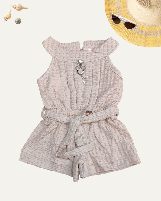 GIRLS PASTEL PINK BELTED SLEEVELESS ROMPER (1-6 YEARS) - Girlism