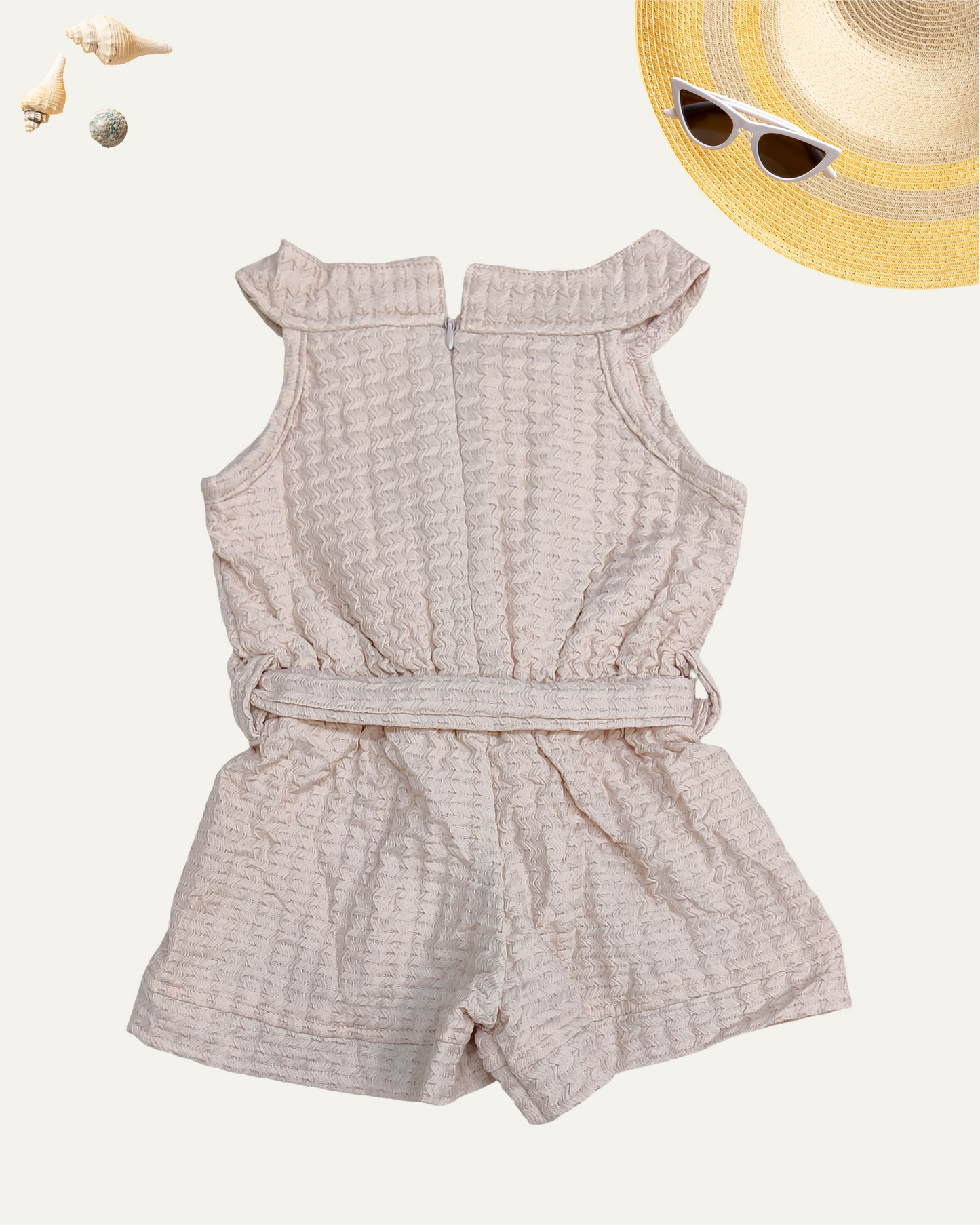 GIRLS PASTEL PINK BELTED SLEEVELESS ROMPER (1-6 YEARS) - Girlism