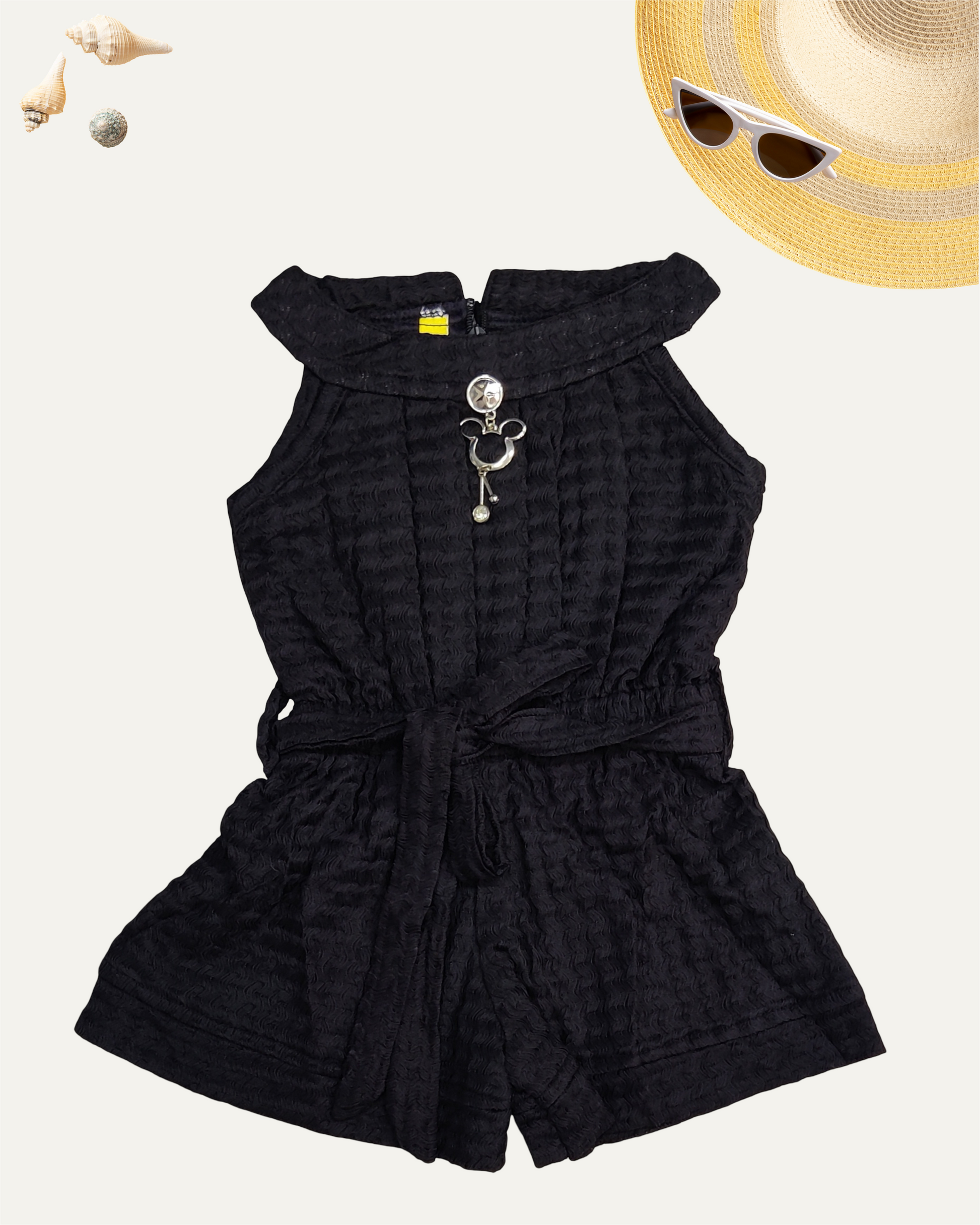 GIRLS BLACK BELTED SLEEVELESS ROMPER (1-6 YEARS) - Girlism