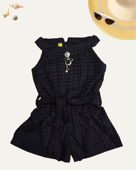 GIRLS BLACK BELTED SLEEVELESS ROMPER (1-6 YEARS) - Girlism