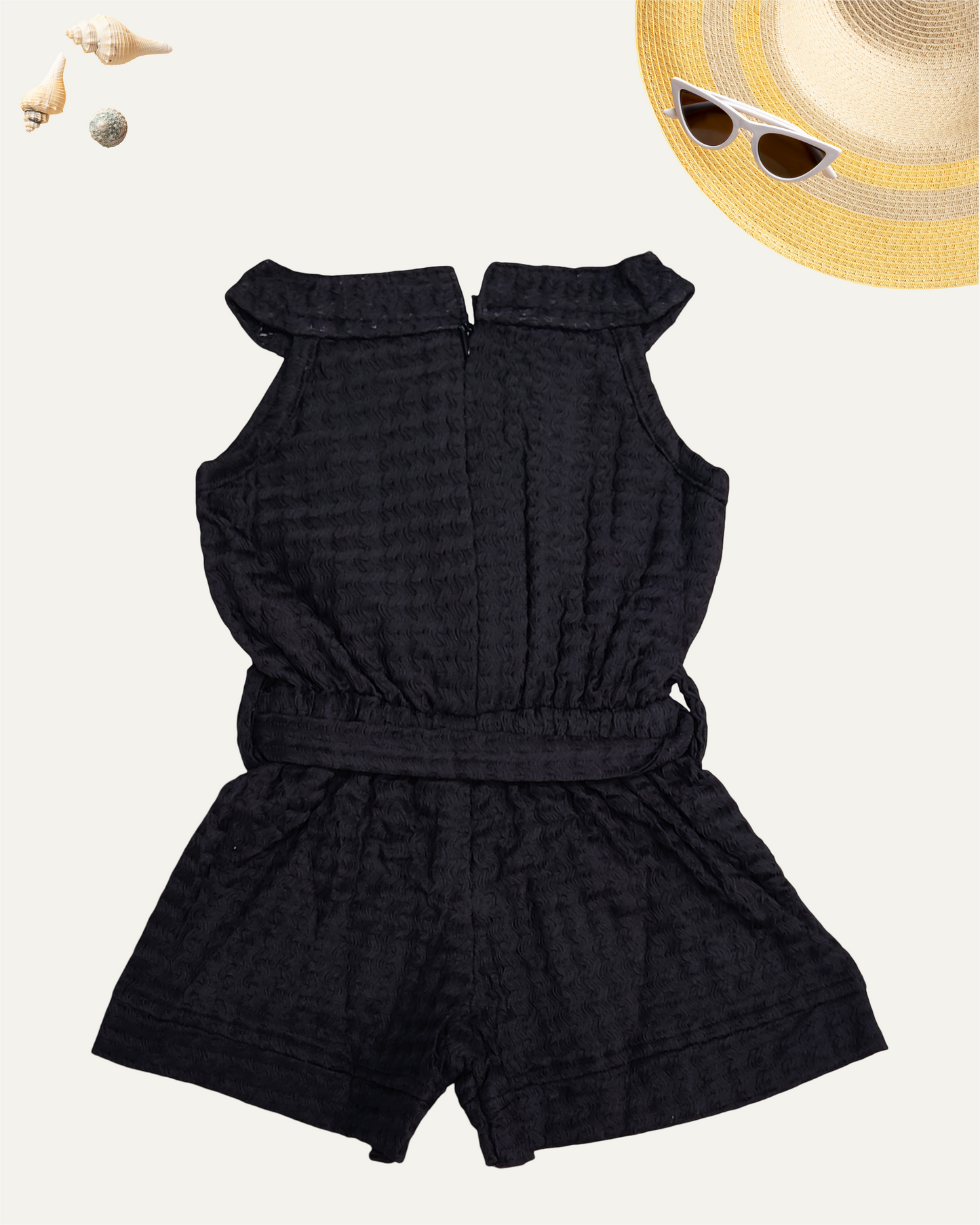GIRLS BLACK BELTED SLEEVELESS ROMPER (1-6 YEARS) - Girlism