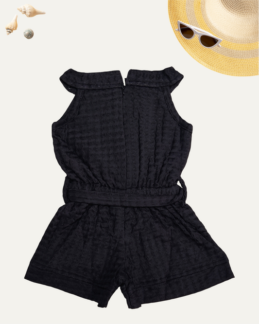 GIRLS BLACK BELTED SLEEVELESS ROMPER (1-6 YEARS) - Girlism