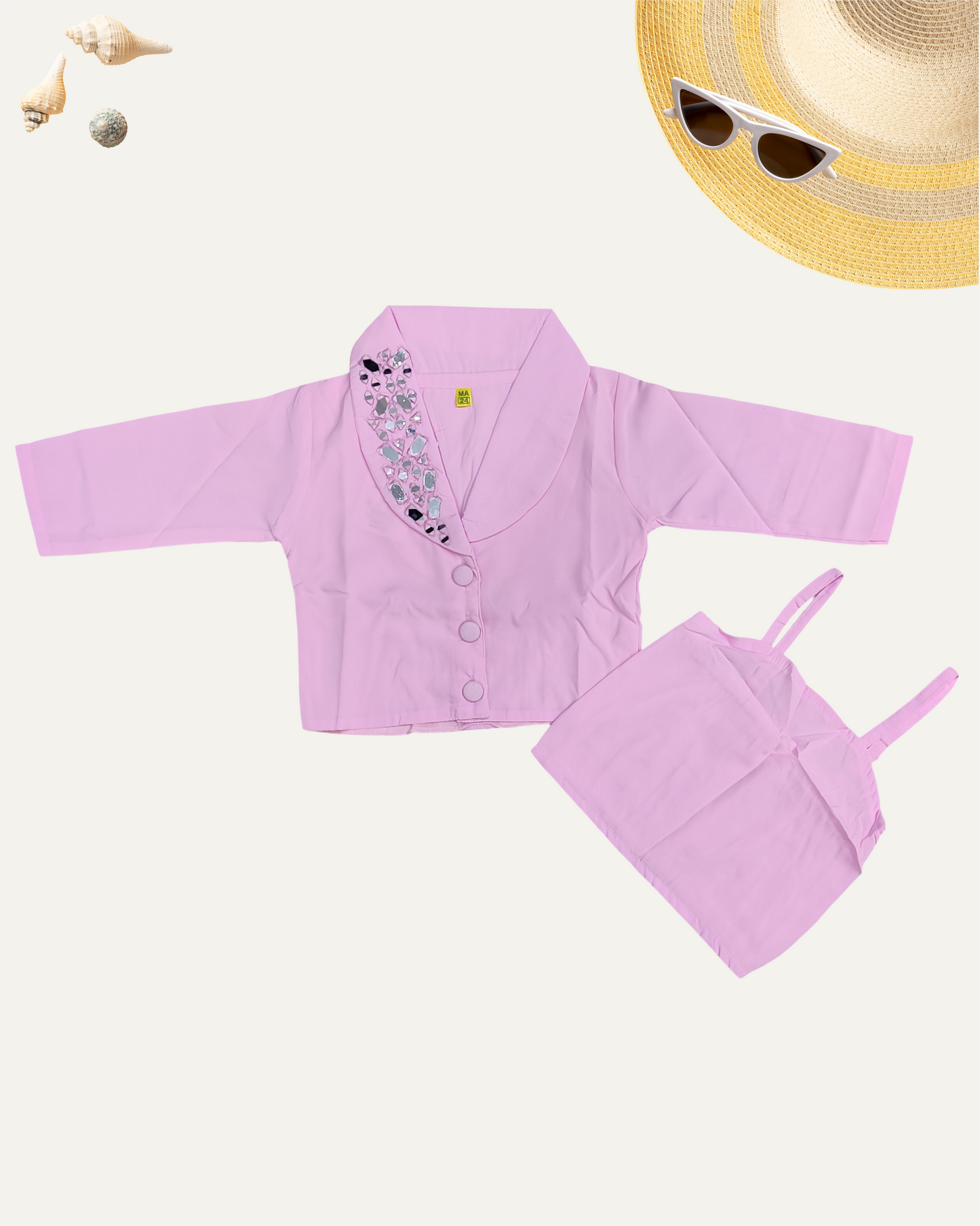 GIRLS PINK MIRROR WORK TOP SET (1-12 YEARS) - Girlism