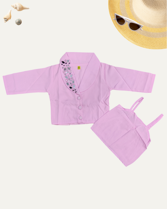 GIRLS PINK MIRROR WORK TOP SET (1-12 YEARS) - Girlism