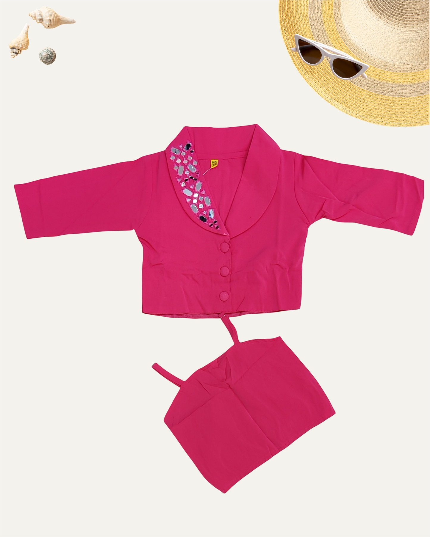 GIRLS HOT PINK MIRROR WORK TOP SET (1-12 YEARS) - Girlism