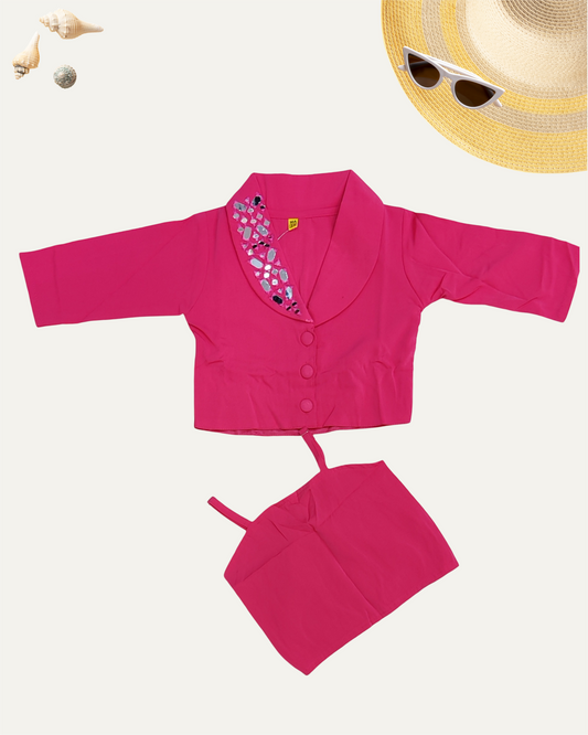 GIRLS HOT PINK MIRROR WORK TOP SET (1-12 YEARS) - Girlism