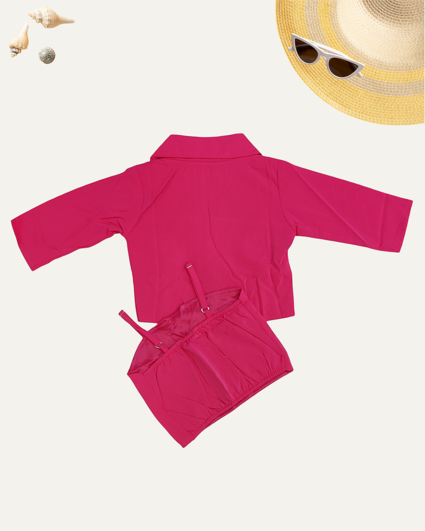 GIRLS HOT PINK MIRROR WORK TOP SET (1-12 YEARS) - Girlism