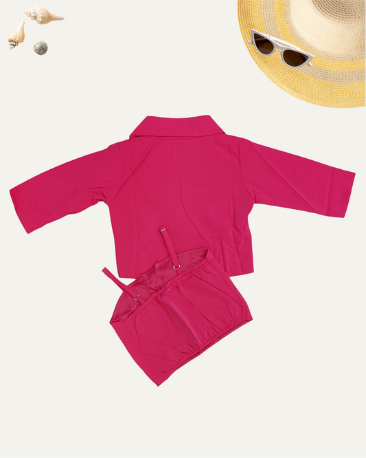 GIRLS HOT PINK MIRROR WORK TOP SET (1-12 YEARS) - Girlism