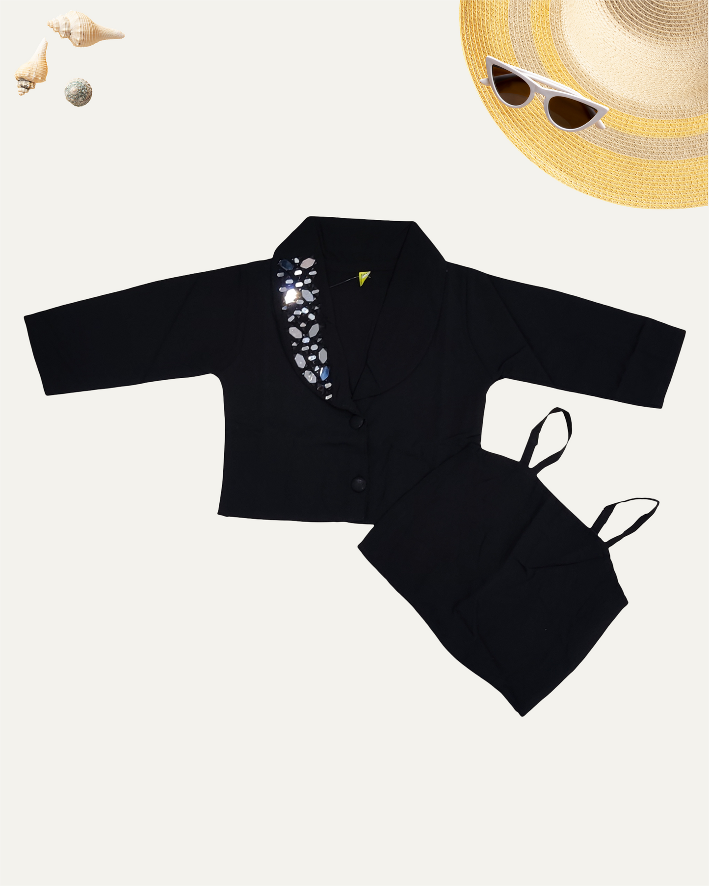 GIRLS BLACK MIRROR WORK TOP SET (1- 12 YEARS) - Girlism