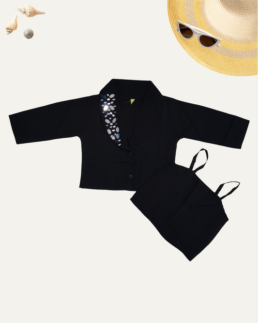 GIRLS BLACK MIRROR WORK TOP SET (1- 12 YEARS) - Girlism