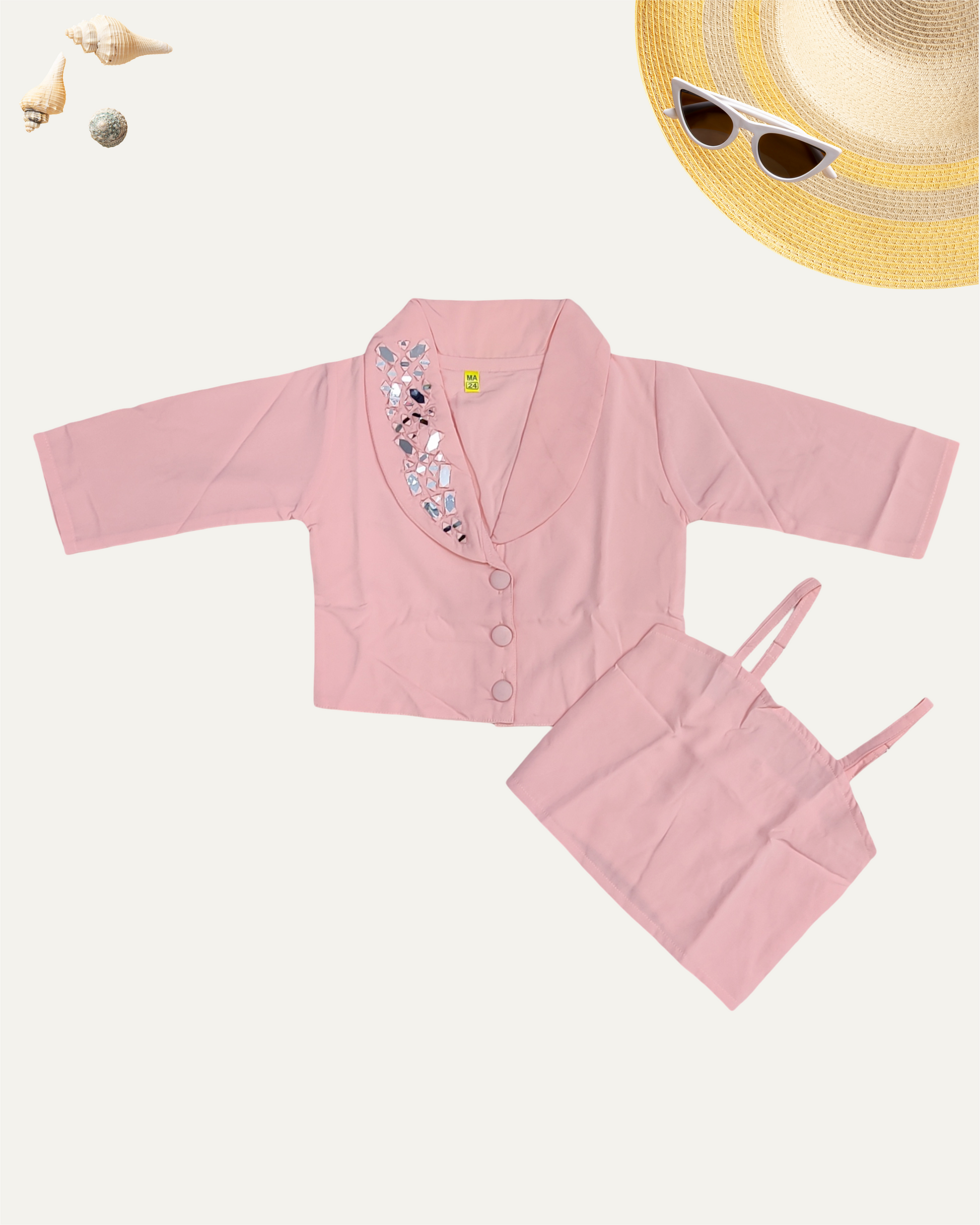 GIRLS PEACH MIRROR WORK TOP SET (1-12 YEARS) - Girlism