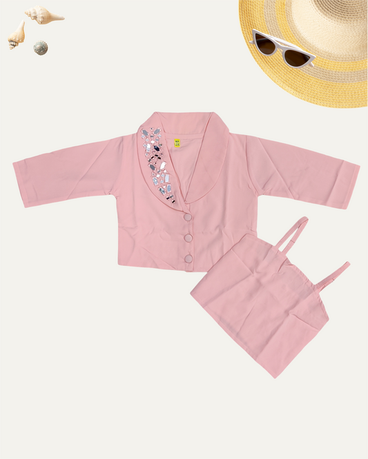 GIRLS PEACH MIRROR WORK TOP SET (1-12 YEARS) - Girlism