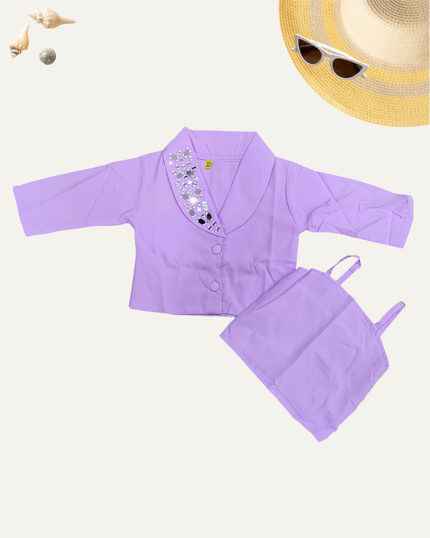 GIRLS LILAC MIRROR WORK TOP SET (1-12 YEARS) - Girlism