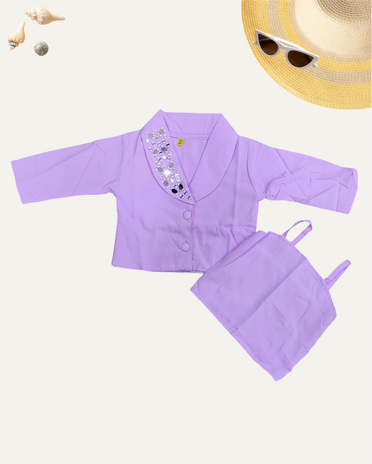 GIRLS LILAC MIRROR WORK TOP SET (1-12 YEARS) - Girlism