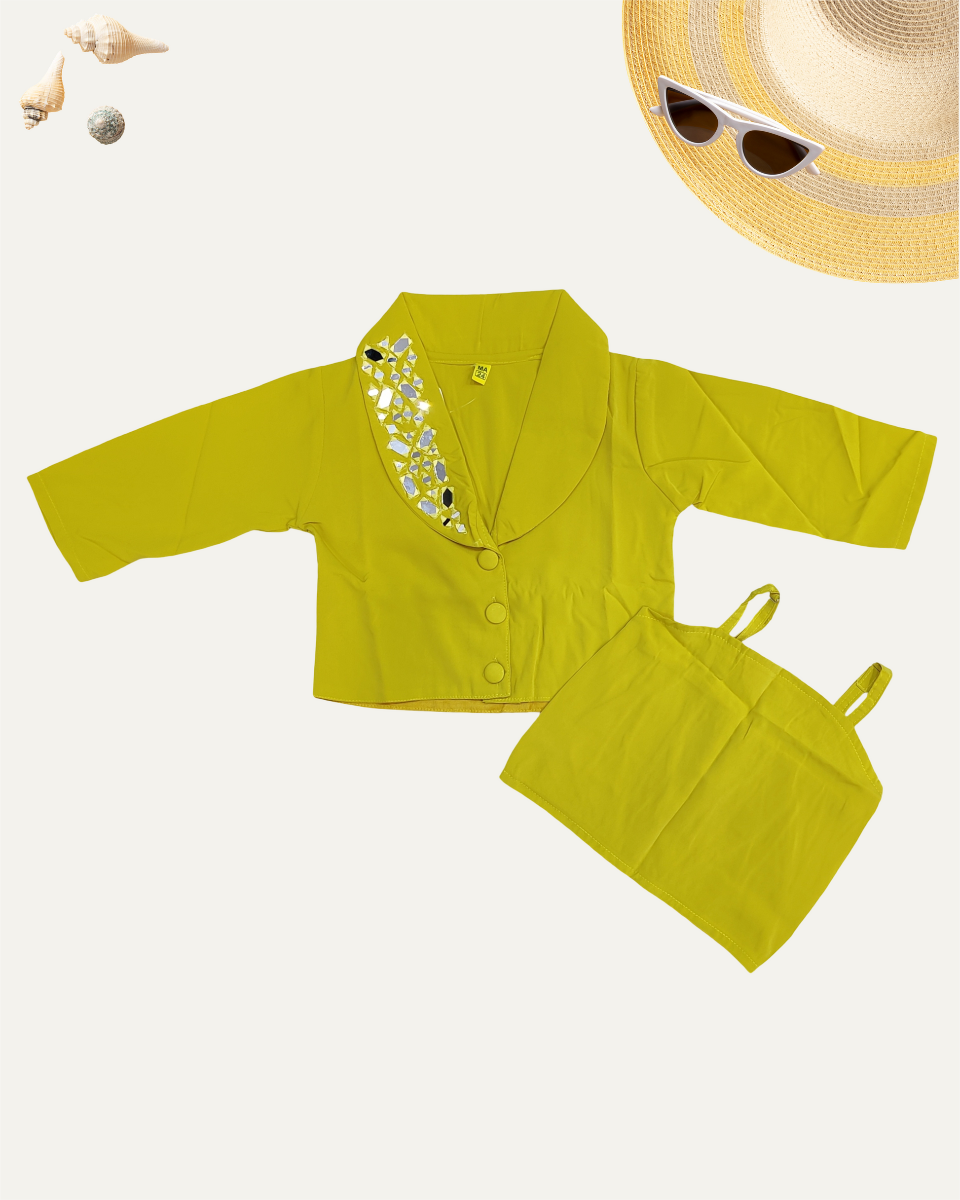 GIRLS YELLOW MIRROR WORK TOP SET (1-12 YEARS) - Girlism