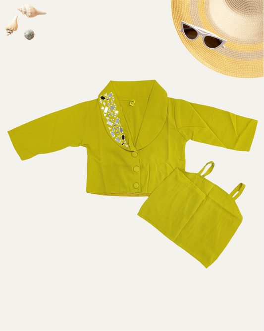 GIRLS YELLOW MIRROR WORK TOP SET (1-12 YEARS) - Girlism