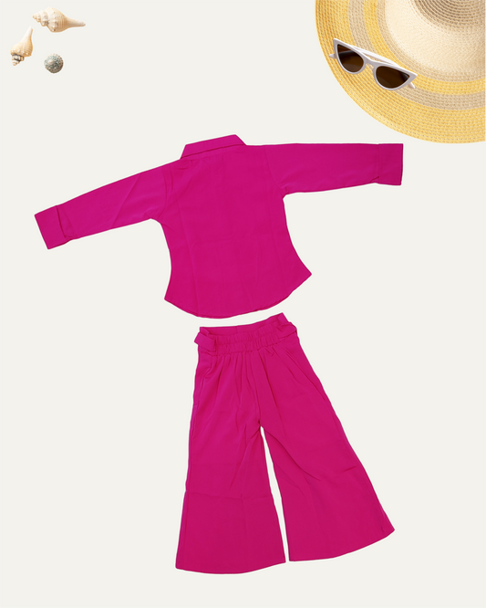GIRLS 2PC PRINTED PANT CO-ORD SET (HOT PINK) (4-12 YEARS) - Girlism