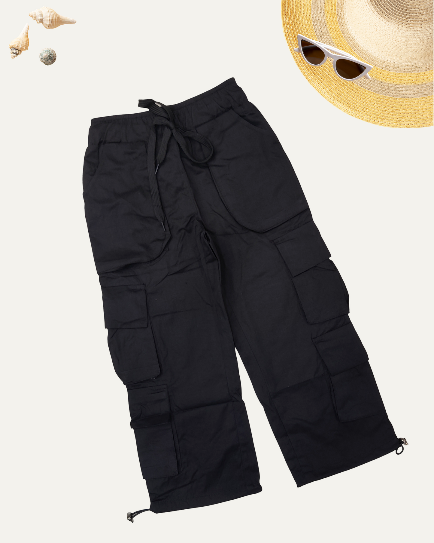 GIRLS BLACK CARGO PANTS (4-12 YEARS)