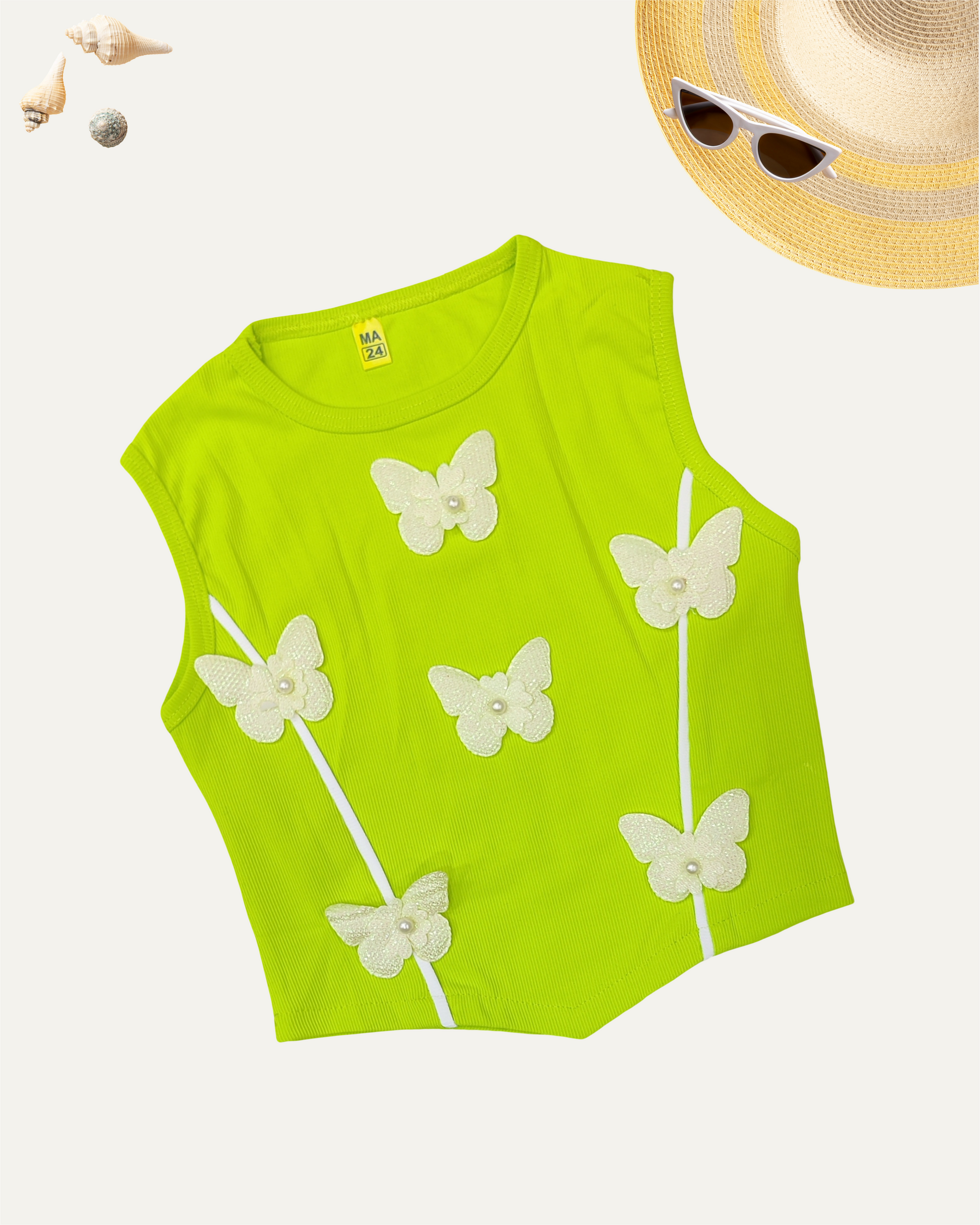 GIRLS NEON GREEN BUTTERFLY TOP (4-12 YEARS) - Girlism